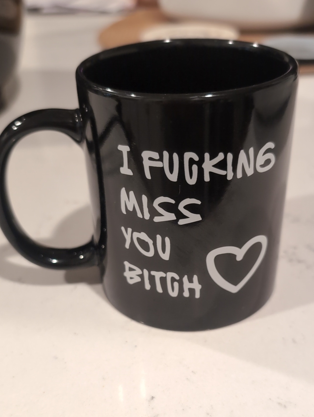 Black Ceramic Mug with White Text - I Miss You Design